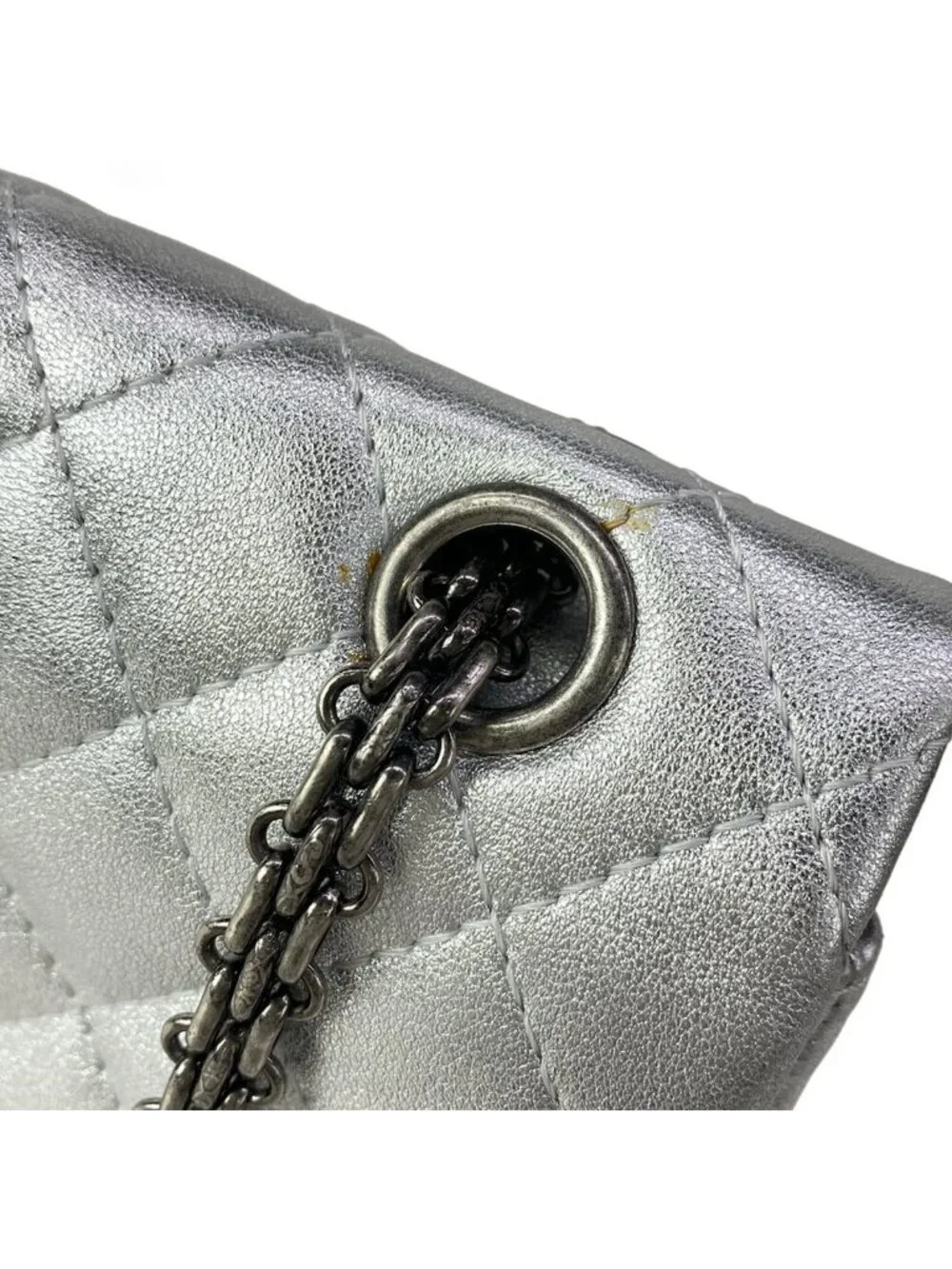 Chanel Shoulder Bag 2.55 Double Flap Quilted Silver Lambskin